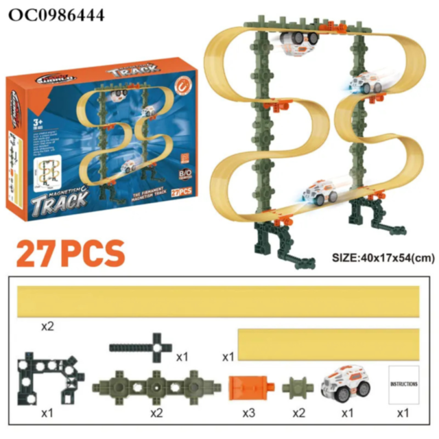 Traseu Magnetic cu Mașinuță Luminoasă - Set Interactiv cu 27 de Piese