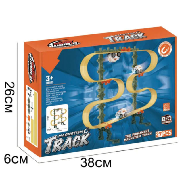 Traseu Magnetic cu Mașinuță Luminoasă - Set Interactiv cu 27 de Piese