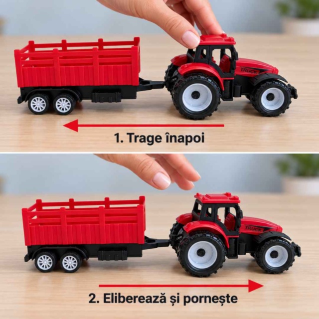 Tractor de jucărie cu remorcă și mecanism pull-back