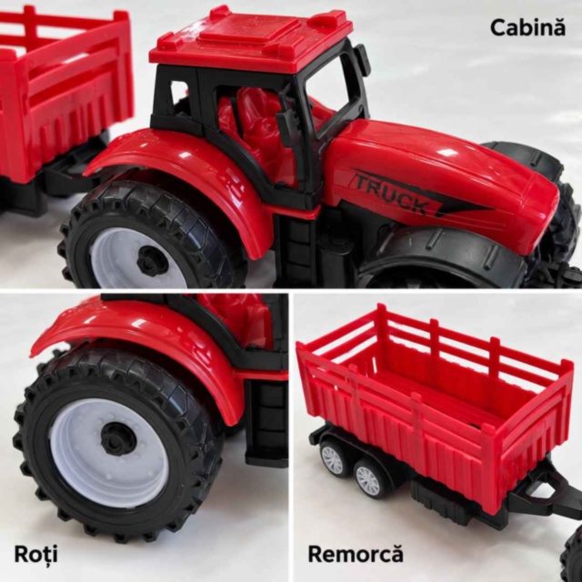 Tractor de jucărie cu remorcă și mecanism pull-back