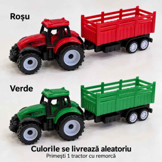 Tractor de jucărie cu remorcă și mecanism pull-back