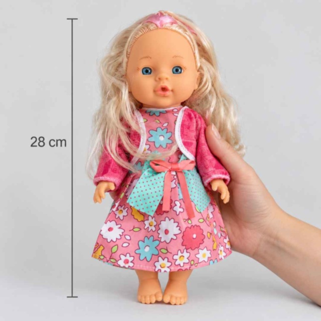 Păpușă 28 cm cu biberon pentru joacă de rol