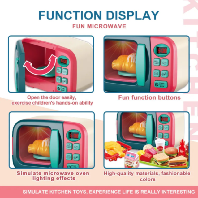 Cuptor cu Microunde pentru Copii cu Efecte Lumină și Set Alimentar Inclus