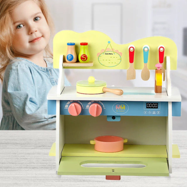 Bucătărie de Jucărie din Lemn cu Accesorii – Joc de Rol pentru Copii