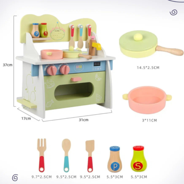 Bucătărie de Jucărie din Lemn cu Accesorii – Joc de Rol pentru Copii