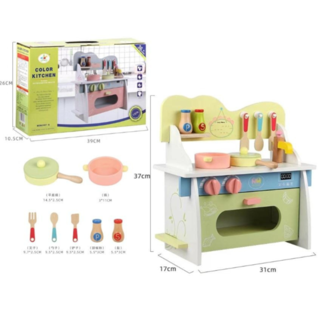 Bucătărie de Jucărie din Lemn cu Accesorii – Joc de Rol pentru Copii