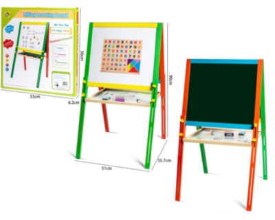 Tablă Dublă de Lemn, Magnetică cu Cretă, Litere, Cifre, Burete | image