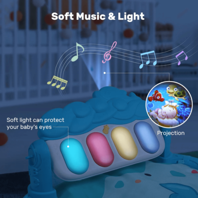 Salteluță Muzicală Interactivă cu Pian, Proiector și Jucării Suspendate (culoare aleatorie)