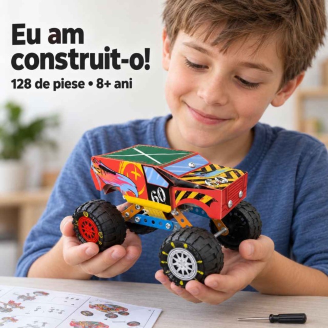 Set de construcție metalic monster truck, 128 de piese