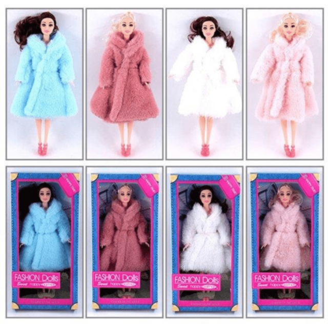 1buc. Păpușă Fashion Dolls cu Haină de Blană Pufoasă (culoare aleatorie)