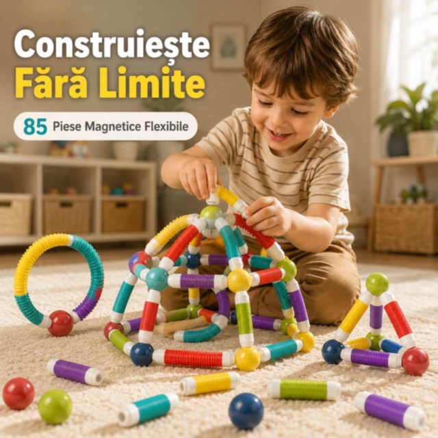 Set Magnetic Flexibil pentru Construcții Creative 85 Piese