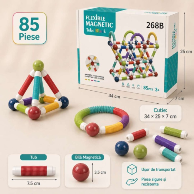 Set Magnetic Flexibil pentru Construcții Creative 85 Piese