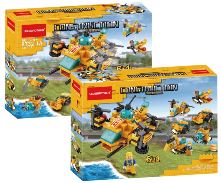 Mașini de Contrucție, set de construcție 6 în 1, 136 piese