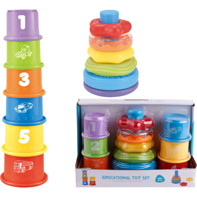 Set educativ de inele și pahare colorate pentru stivuire