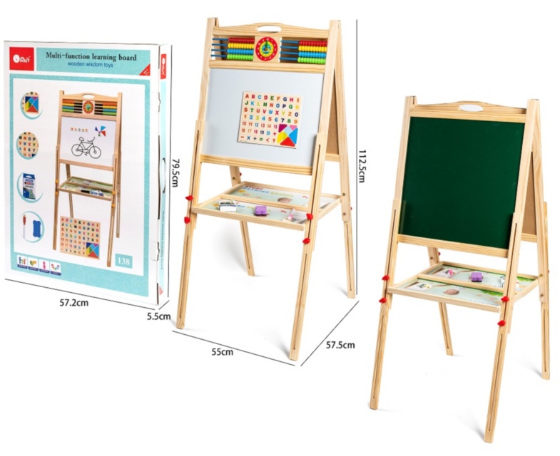 Tablă de Lemn cu 2 Fețe, Cretă, Marker, Litere și Numărătoare cu Ceas