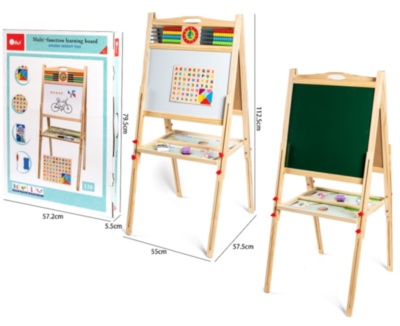 Tablă de Lemn cu 2 Fețe, Cretă, Marker, Litere și Numărătoare cu Ceas | image