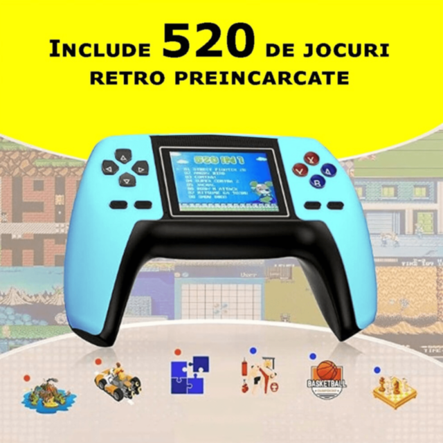 Consolă cu 520 Jocuri Clasice Preîncărcate (culoare aleatorie)