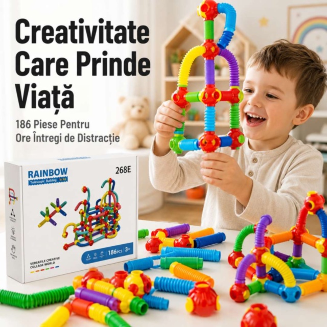 Set Construcție Montessori cu Tuburi Flexibile și Conectori