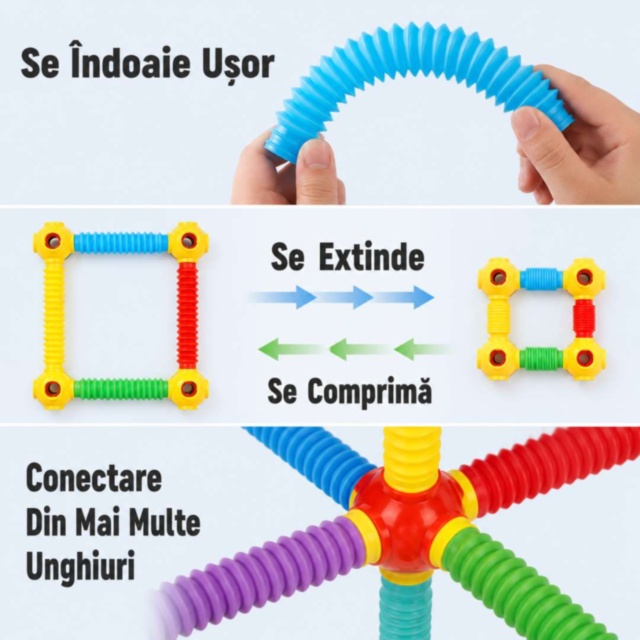 Set Construcție Montessori cu Tuburi Flexibile și Conectori
