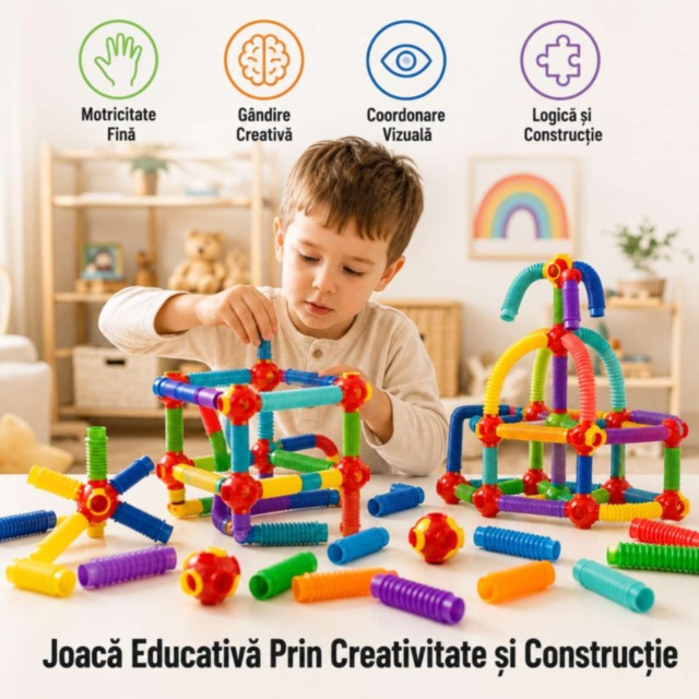 Set Construcție Montessori cu Tuburi Flexibile și Conectori