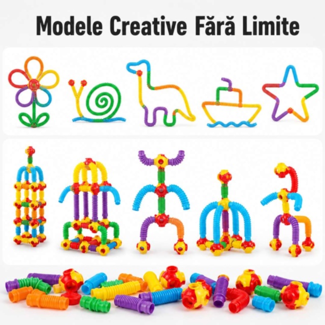 Set Construcție Montessori cu Tuburi Flexibile și Conectori