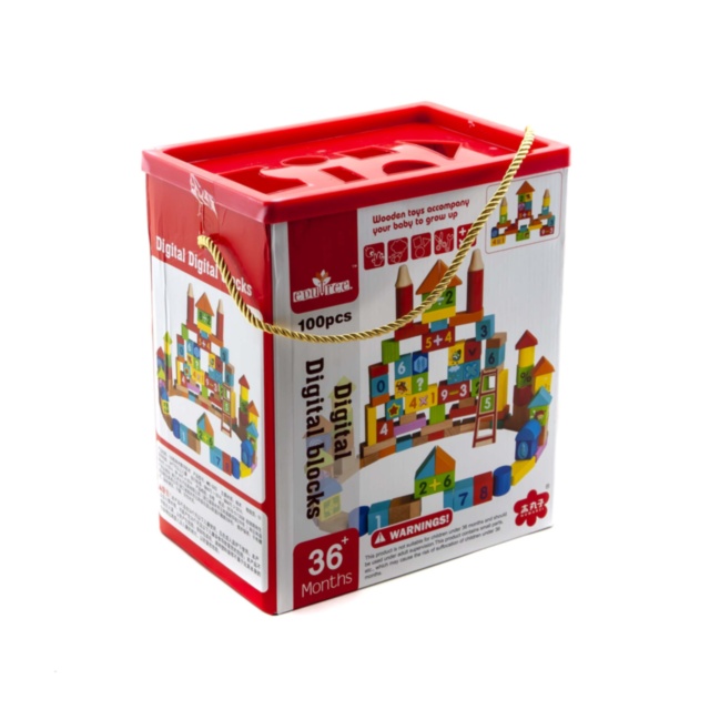 Set de Construcție  Orășelul din Lemn  cu 100 Blocuri Colorate