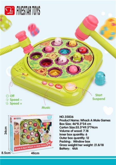 Игра Интерактивная "Поймай Хомяка" со Звуками и Светом