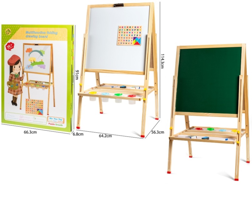 Tablă Dublă de Lemn, Magnetică cu Cretă, Litere, Cifre, Suport Acuarelă