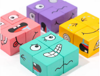 Set Cuburi Logice din Lemn cu Expresii Amuzante | image