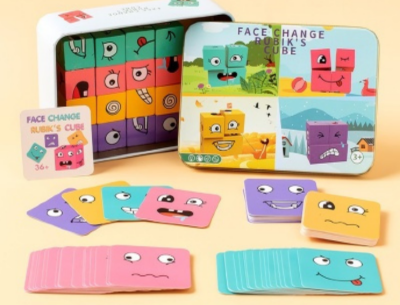 Set Cuburi Logice din Lemn cu Expresii Amuzante | image