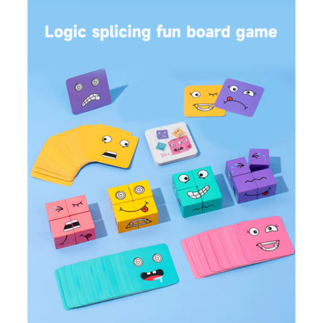 Set Cuburi Logice din Lemn cu Expresii Amuzante