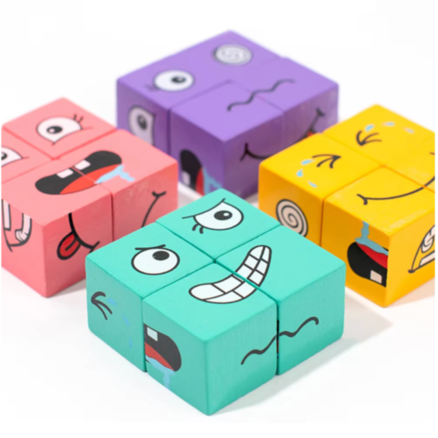 Set Cuburi Logice din Lemn cu Expresii Amuzante
