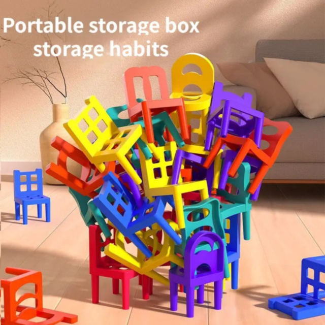 Joc de Echilibru și Îndemânare cu Scaune Colorate – 60 Piese