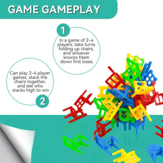 Joc de Echilibru și Îndemânare cu Scaune Colorate – 60 Piese