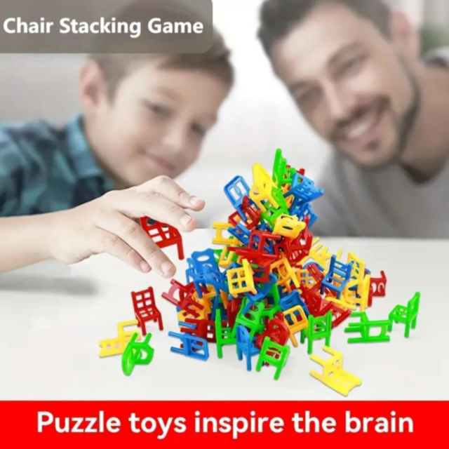 Joc de Echilibru și Îndemânare cu Scaune Colorate – 60 Piese