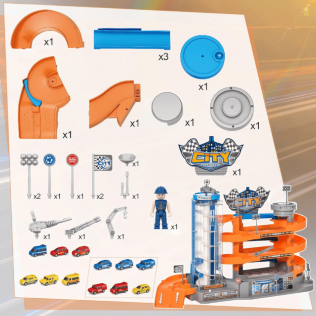 Parcare Auto copii cu Lift și 6 Mașinuțe