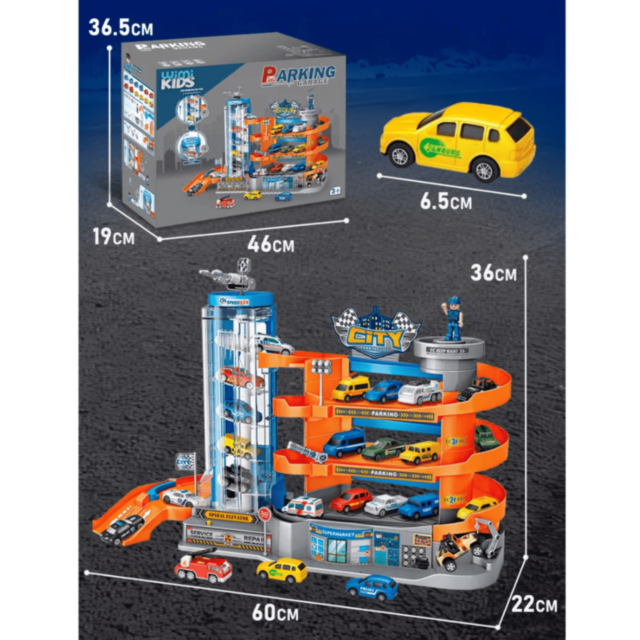 Parcare Auto copii cu Lift și 6 Mașinuțe