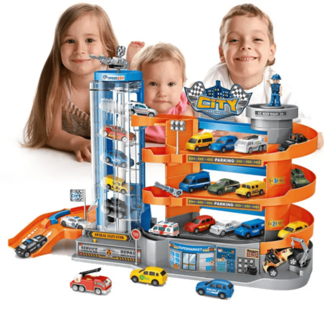 Parcare Auto copii cu Lift și 6 Mașinuțe