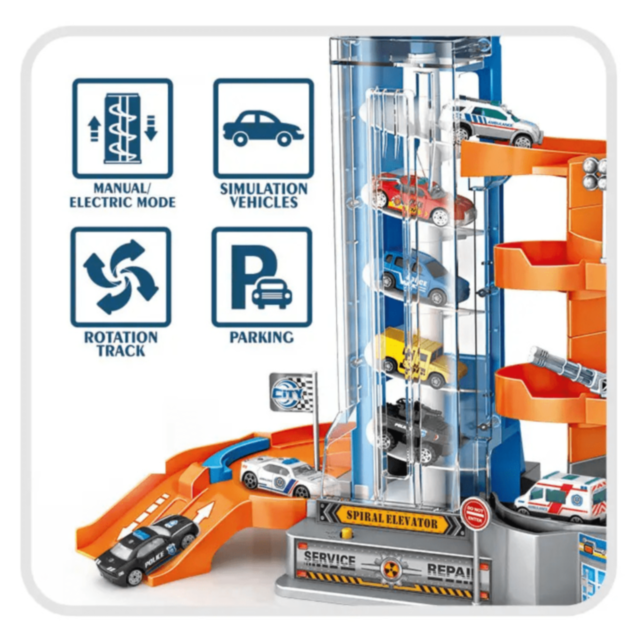 Parcare Auto copii cu Lift și 6 Mașinuțe