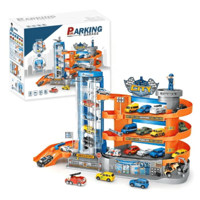 Parcare Auto copii cu Lift și 6 Mașinuțe