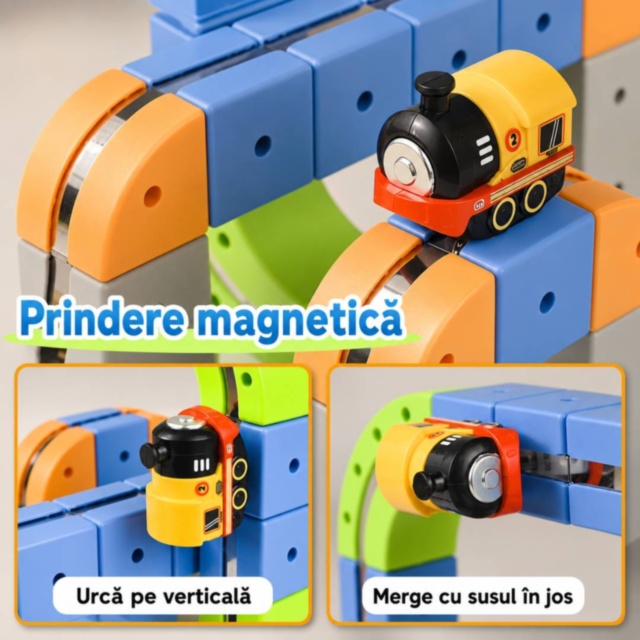Set magnetic de construcție cu trenuleț electric reîncărcabil