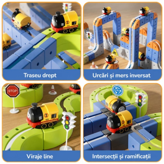 Set magnetic de construcție cu trenuleț electric reîncărcabil