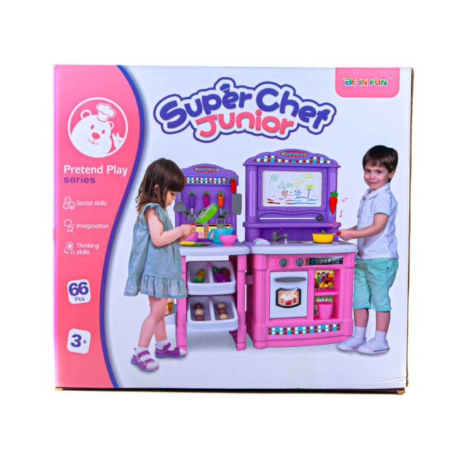 Mega Set Mobilă de Bucătarie cu Aragaz, Robinet, Cuptor, Tacâmuri și Tablă de Scris, 66 piese