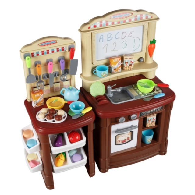 Mega Set Mobilă de Bucătarie cu Aragaz, Robinet, Cuptor, Tacâmuri și Tablă de Scris, 66 piese