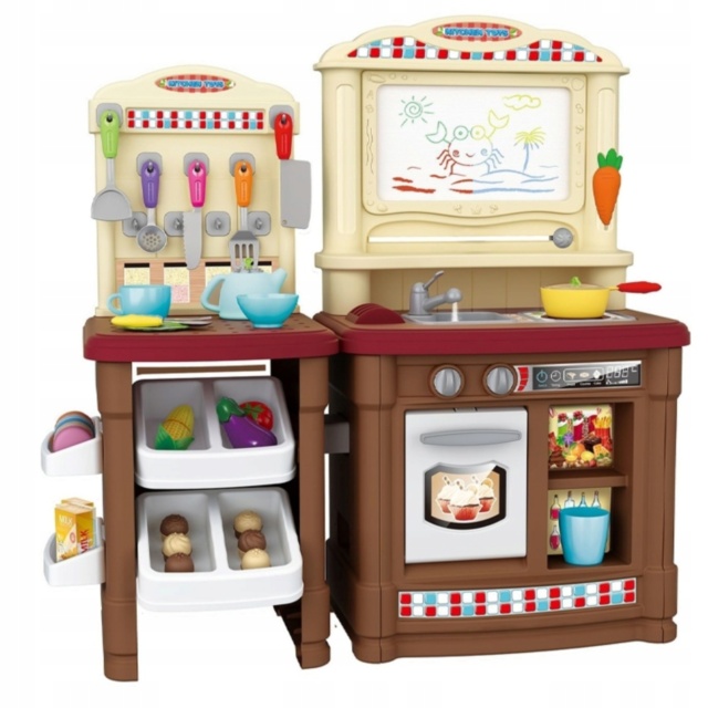 Mega Set Mobilă de Bucătarie cu Aragaz, Robinet, Cuptor, Tacâmuri și Tablă de Scris, 66 piese