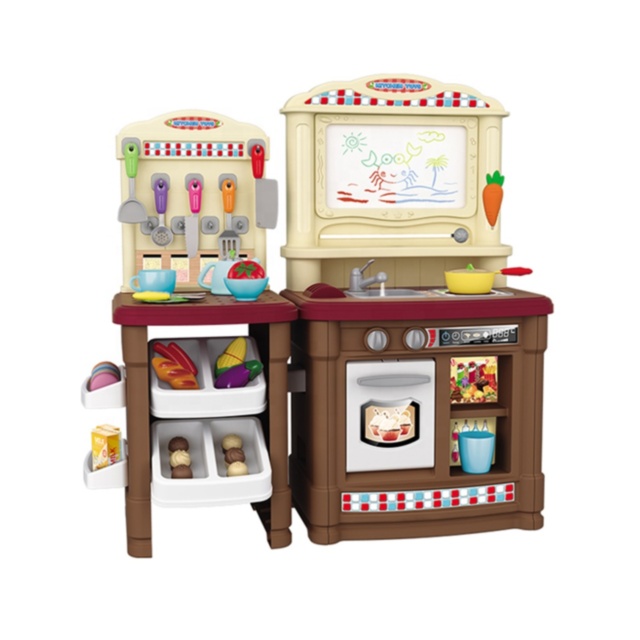 Mega Set Mobilă de Bucătarie cu Aragaz, Robinet, Cuptor, Tacâmuri și Tablă de Scris, 66 piese
