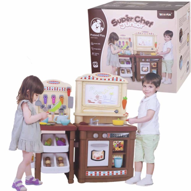 Mega Set Mobilă de Bucătarie cu Aragaz, Robinet, Cuptor, Tacâmuri și Tablă de Scris, 66 piese