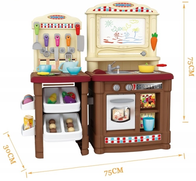 Mega Set Mobilă de Bucătarie cu Aragaz, Robinet, Cuptor, Tacâmuri și Tablă de Scris, 66 piese