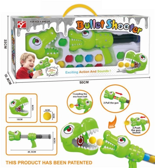 Pușca Crocodil cu Aer Comprimat, 19 Bile din Burete si Țintă, 50cm