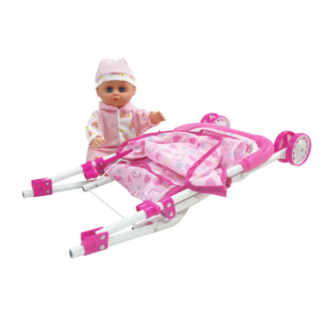 Cărucior pentru Păpuși cu Design Roz – Joacă de Rol pentru Micile Mămici